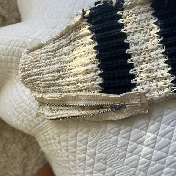 Ann Taylor Womens Stucco Knit Sweater Navy Winter White Stripe Cotton - S - Picture 8 of 10